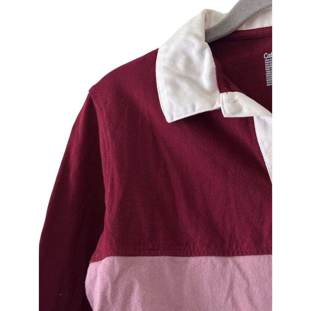 Cat & Jack Boys Rugby Polo Shirt Burgundy Colorblock Long Sleeve 100% Cotton - Picture 5 of 7